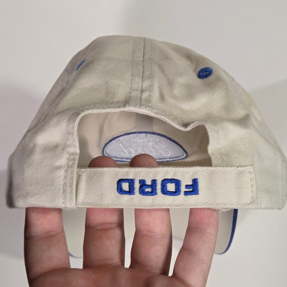 Ford Hat Tan Khaki Blue Embroidered Logo Baseball Cap Adjustable Strapback Mens - Picture 8 of 9